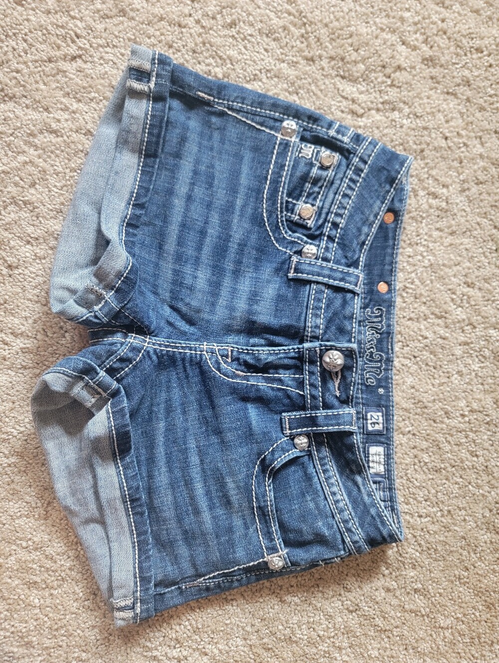 Miss Me Signature Shorts Blingy Rhinestone Jeweled Jean Denim